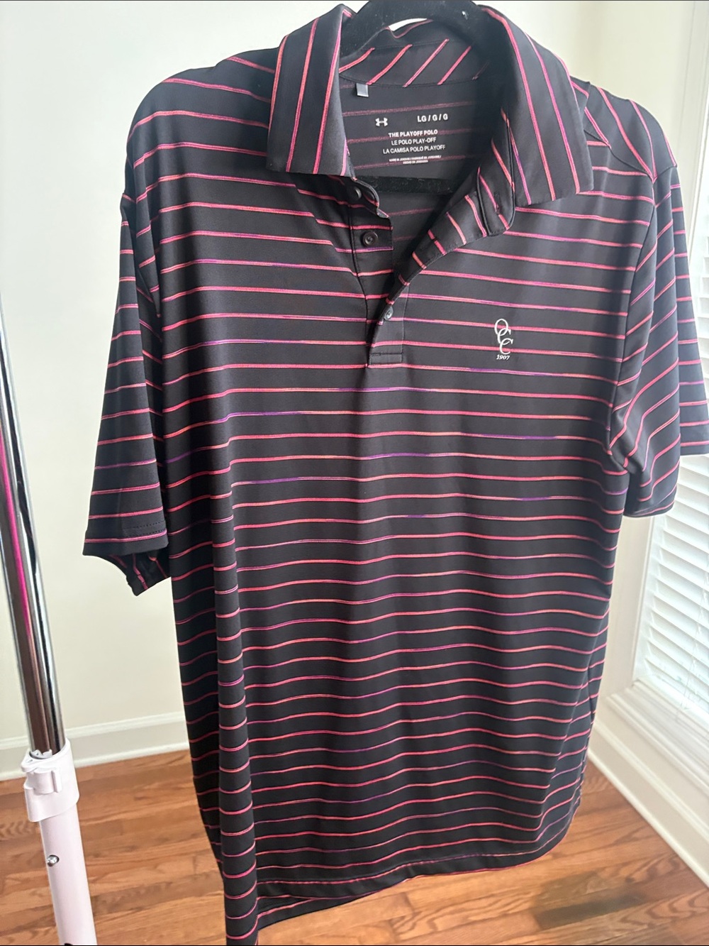 Under Armour Black Polo with Pink Stripes